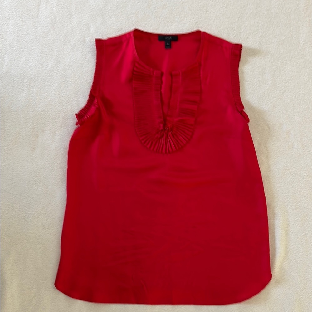J. Crew Red Ruffled Sleeveless Blouse with Mandarin Collar